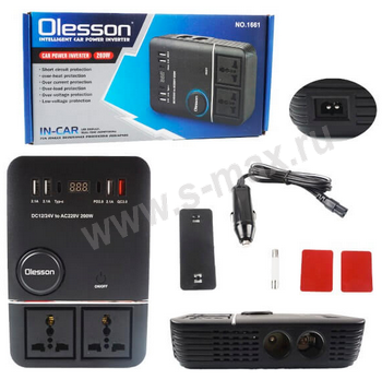 Автоинвертор Olesson 1661 12-220V 200W 6USB/QC/PD