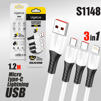 ���� USB-C+Light+MIC - USB-A 1.2m 6� Ugetus X83 �.